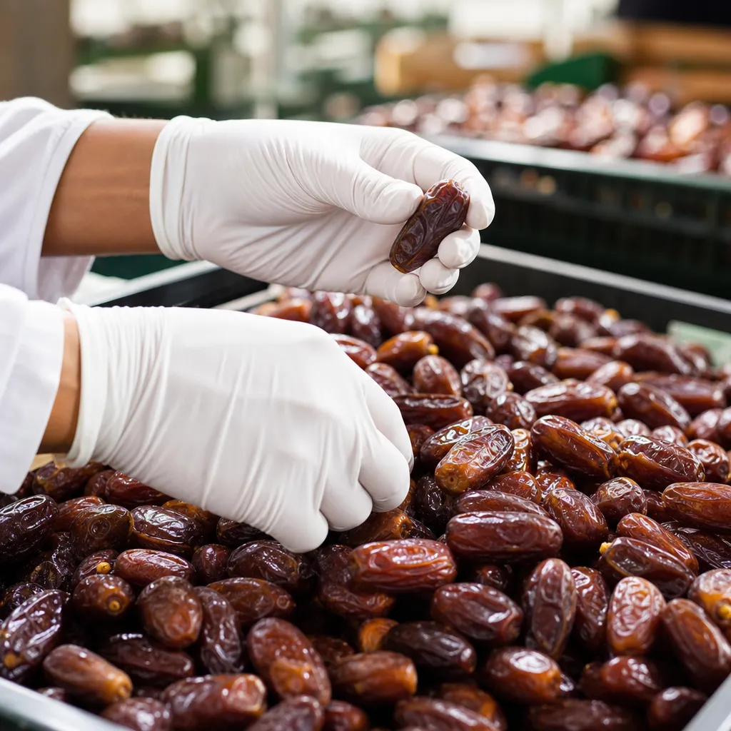 Tangan menyortir dan memeriksa kurma premium sebagai bagian dari quality control Kurma Barari