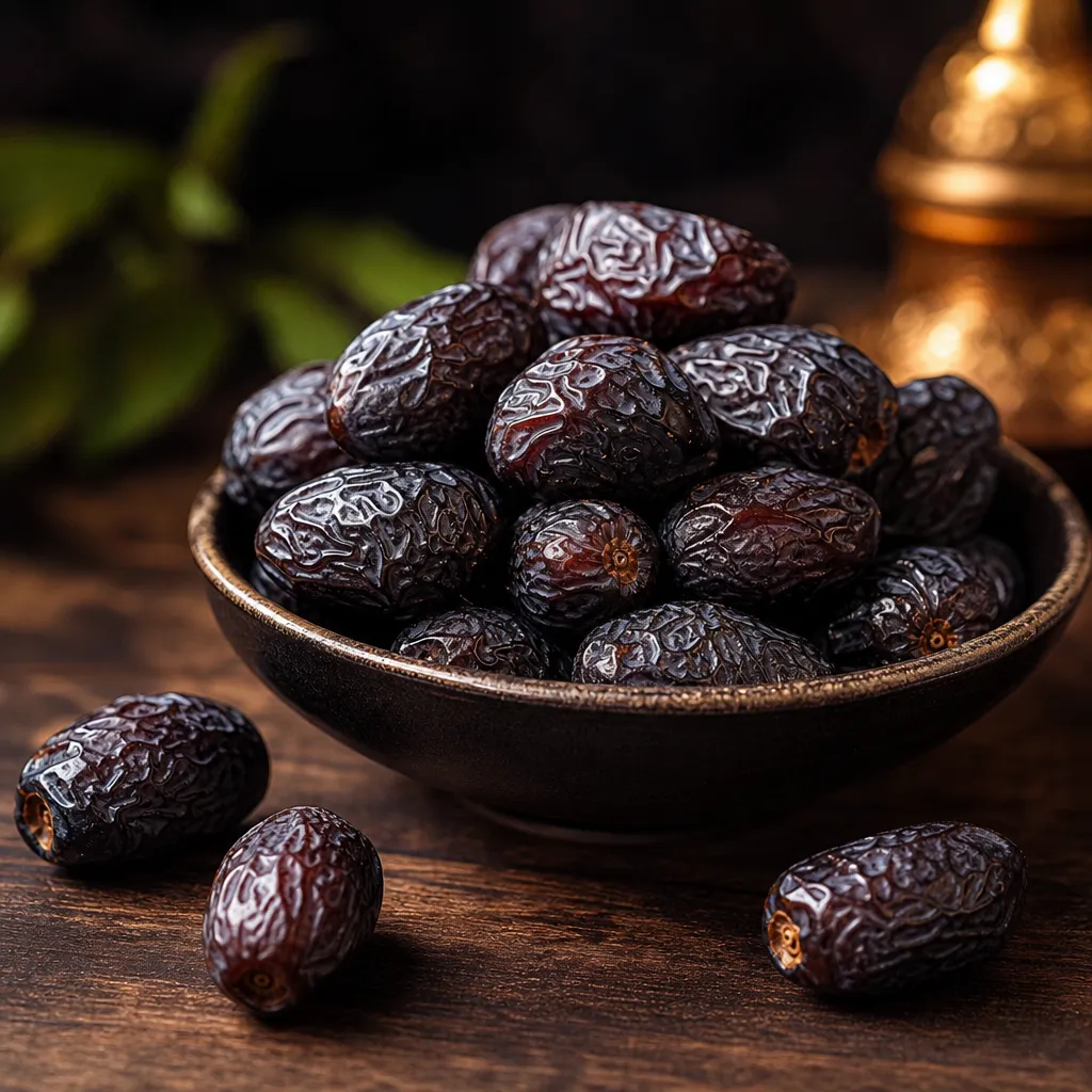 Close up kurma Ajwa premium asal Madinah Arab Saudi dari Kurma Barari