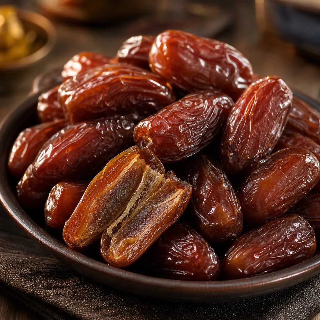 Close up kurma Medjool besar berdaging tebal asal Mesir dan Palestina dari Kurma Barari